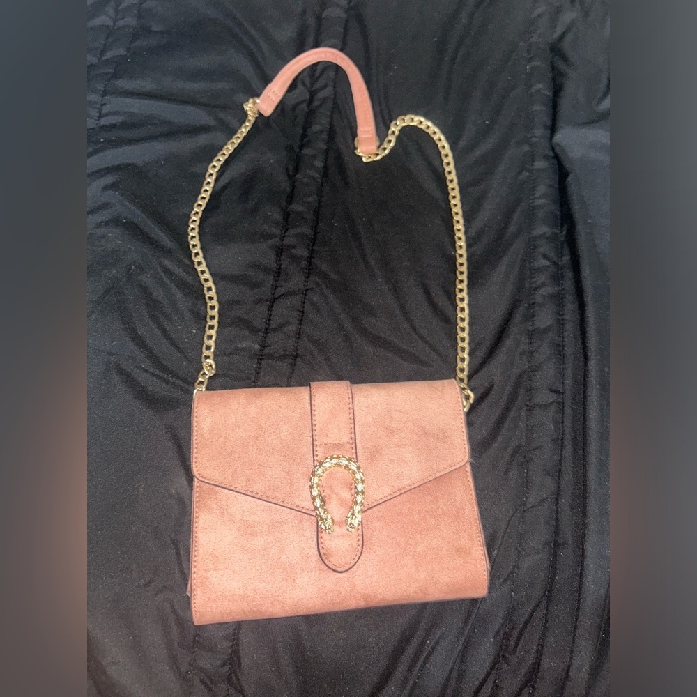 Light Pink & Gold Suede Crossbody/Shoulder Bag